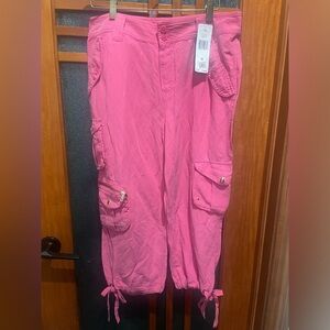 Vintage $139 Lauren Ralph Lauren Pink Fuchsia Silk Linen Cargo Pants Y2K